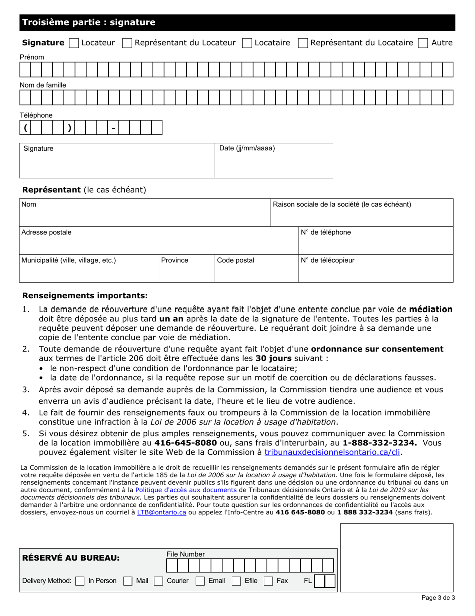 Demande De Reouverture Dune Requete - Ontario, Canada (French), Page 3