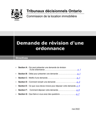 Instruction pour Demande De Revision D&#039;une Ordonnance - Ontario, Canada (French)