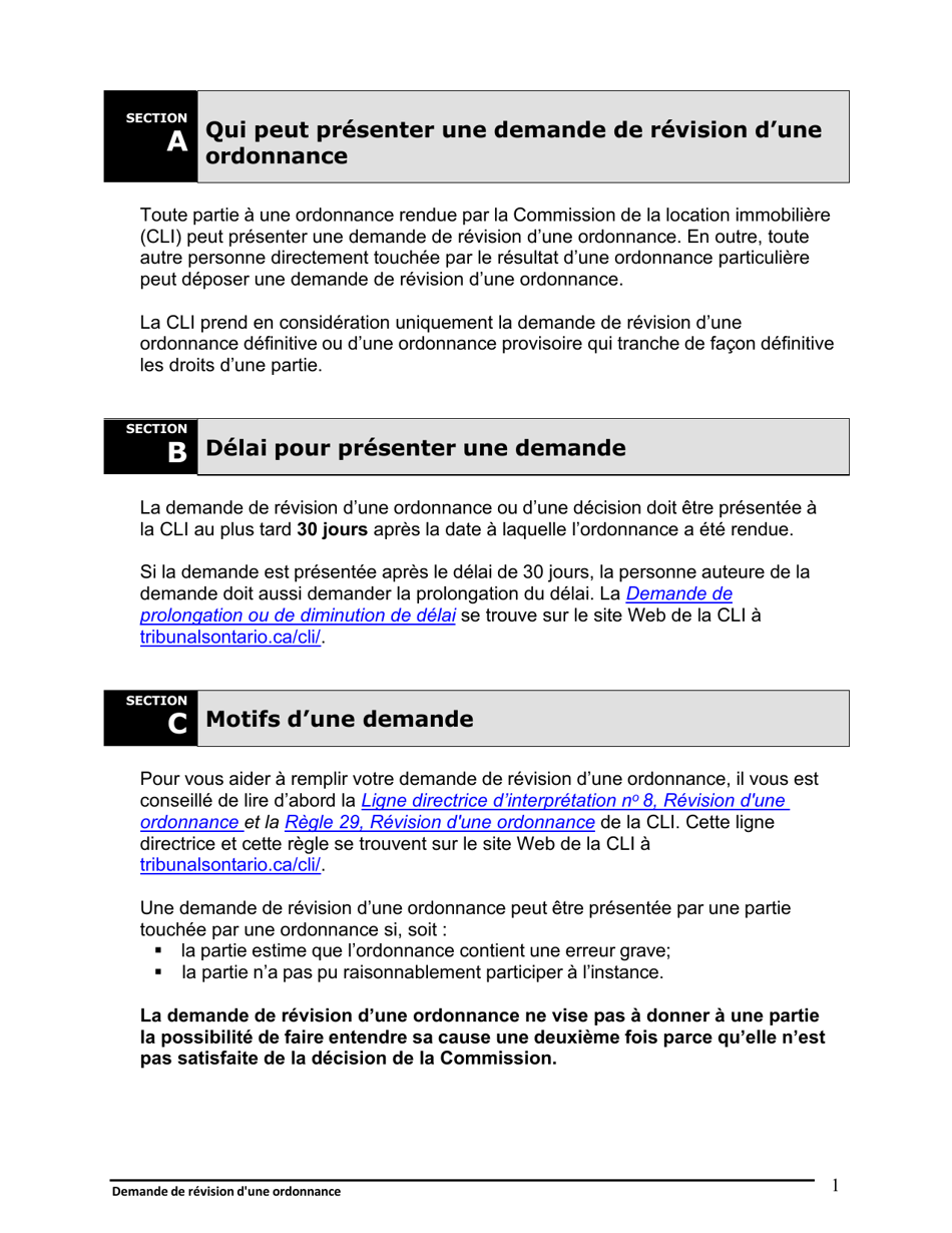 Instruction pour Demande De Revision Dune Ordonnance - Ontario, Canada (French), Page 2