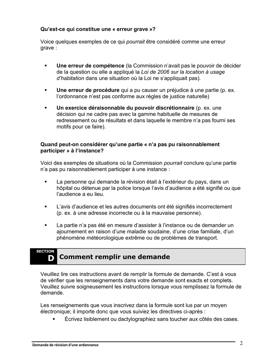Instruction pour Demande De Revision Dune Ordonnance - Ontario, Canada (French), Page 3