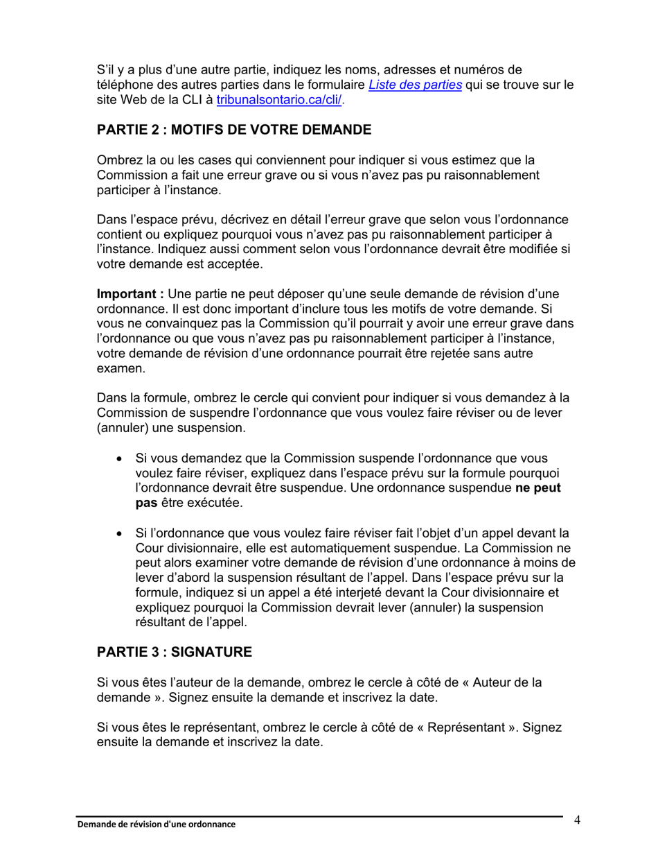 Instruction pour Demande De Revision Dune Ordonnance - Ontario, Canada (French), Page 5