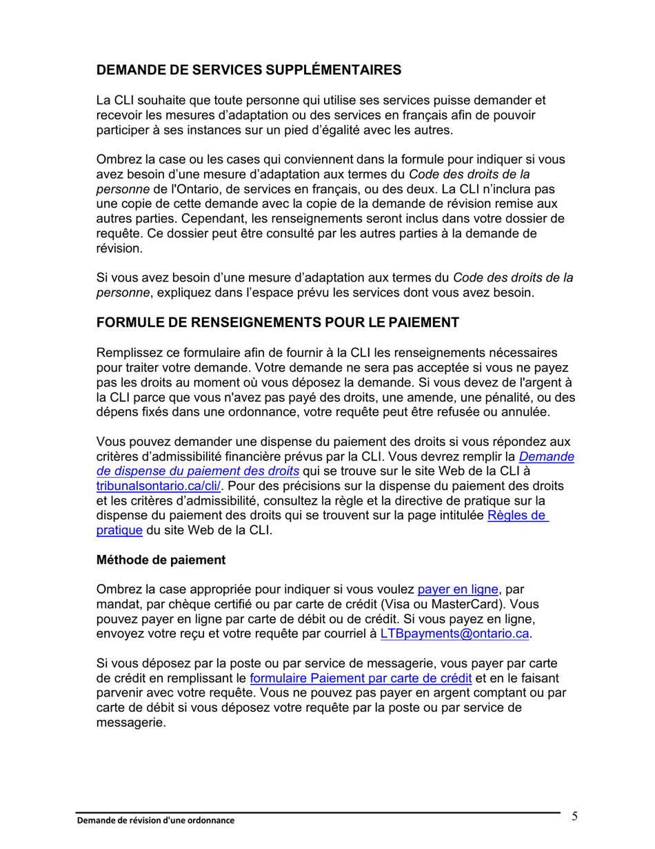 Instruction pour Demande De Revision Dune Ordonnance - Ontario, Canada (French), Page 6