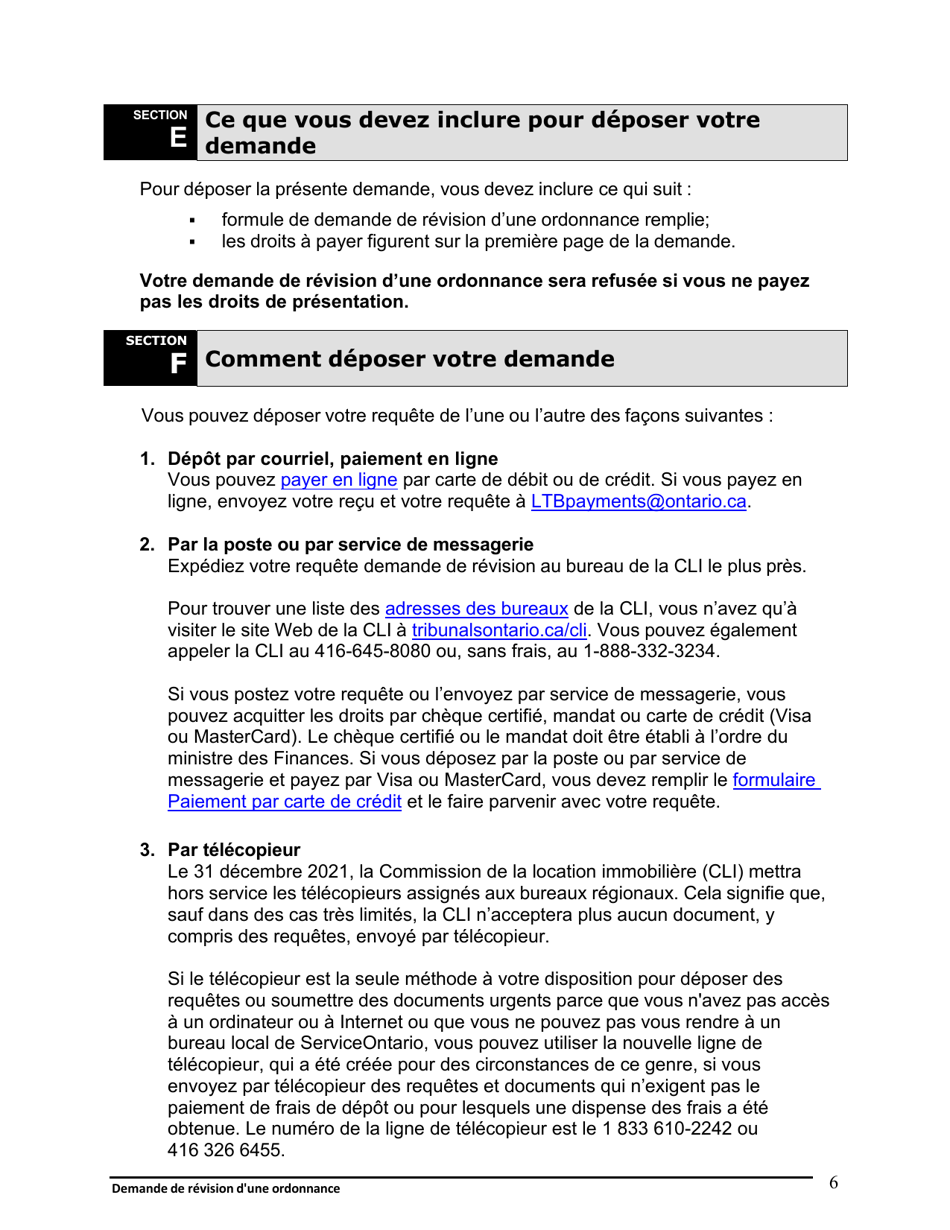 Instruction pour Demande De Revision Dune Ordonnance - Ontario, Canada (French), Page 7