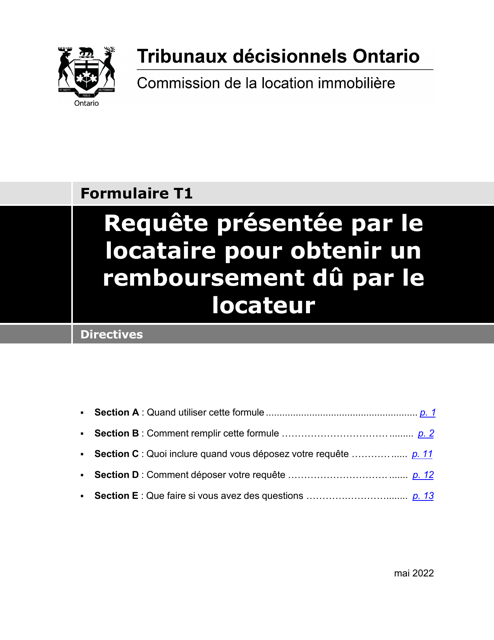 Instruction pour Forme T1 Requete Presentee Par Le Locataire Pour Obtenir Un Remboursement Du Par Le Locateur - Ontario, Canada (French)