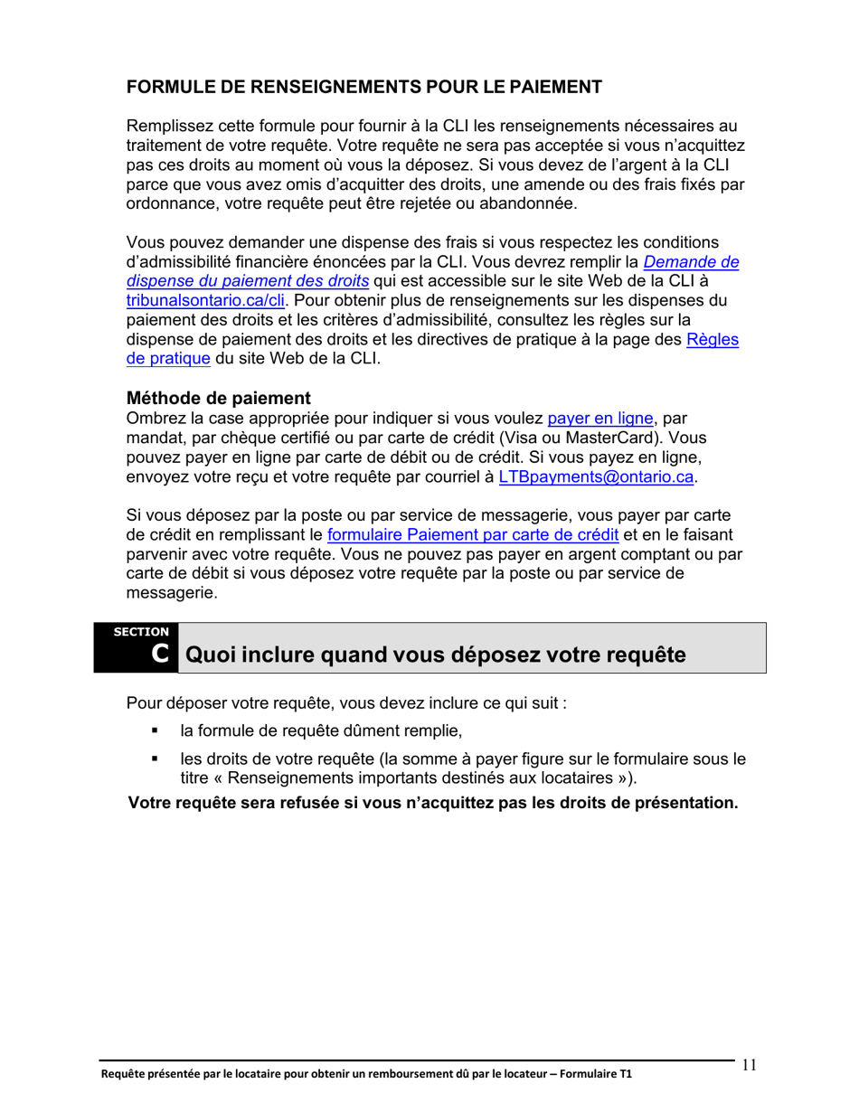 Instruction pour Forme T1 Requete Presentee Par Le Locataire Pour Obtenir Un Remboursement Du Par Le Locateur - Ontario, Canada (French), Page 12