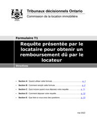 Instruction pour Forme T1 Requete Presentee Par Le Locataire Pour Obtenir Un Remboursement Du Par Le Locateur - Ontario, Canada (French)