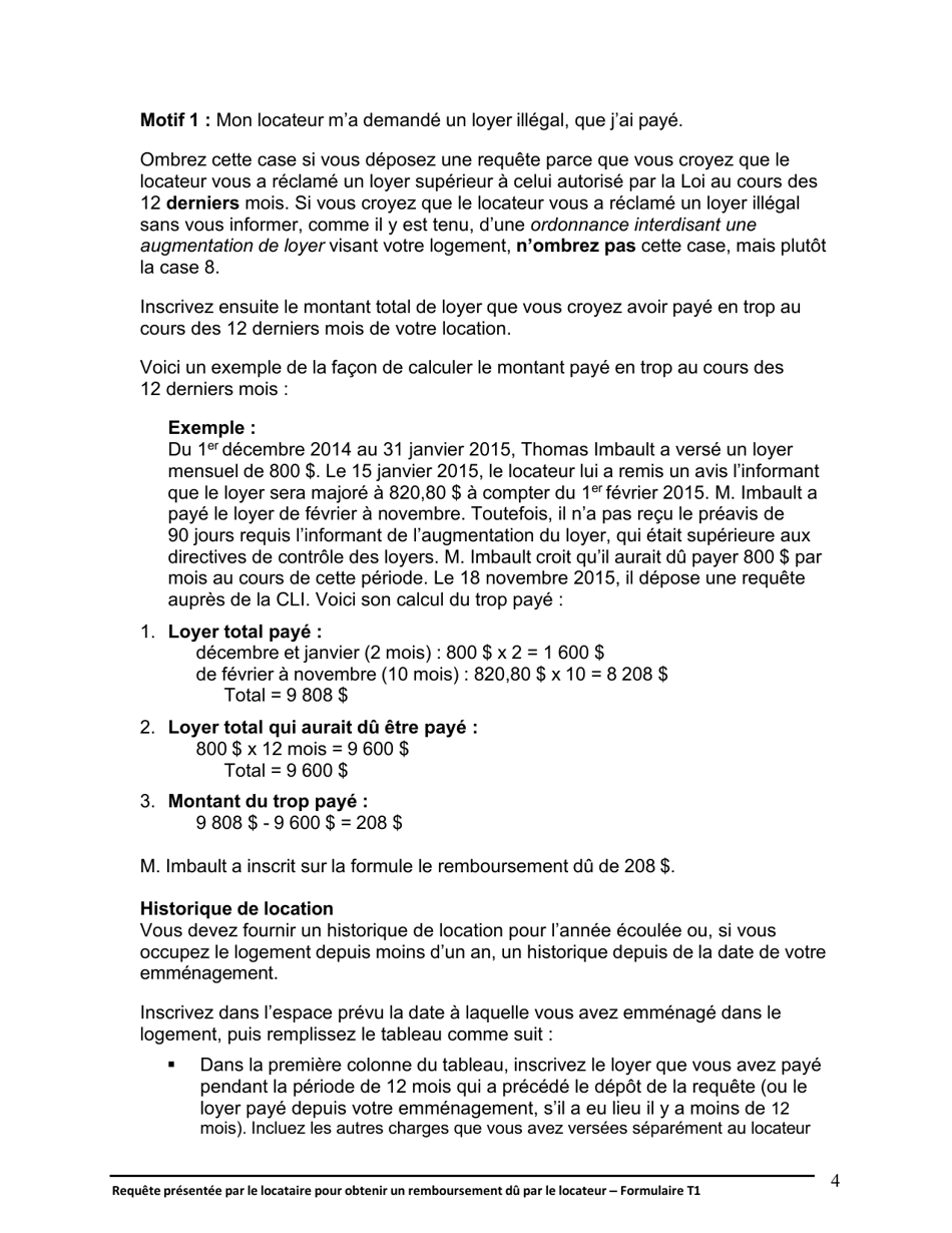 Instruction pour Forme T1 Requete Presentee Par Le Locataire Pour Obtenir Un Remboursement Du Par Le Locateur - Ontario, Canada (French), Page 5