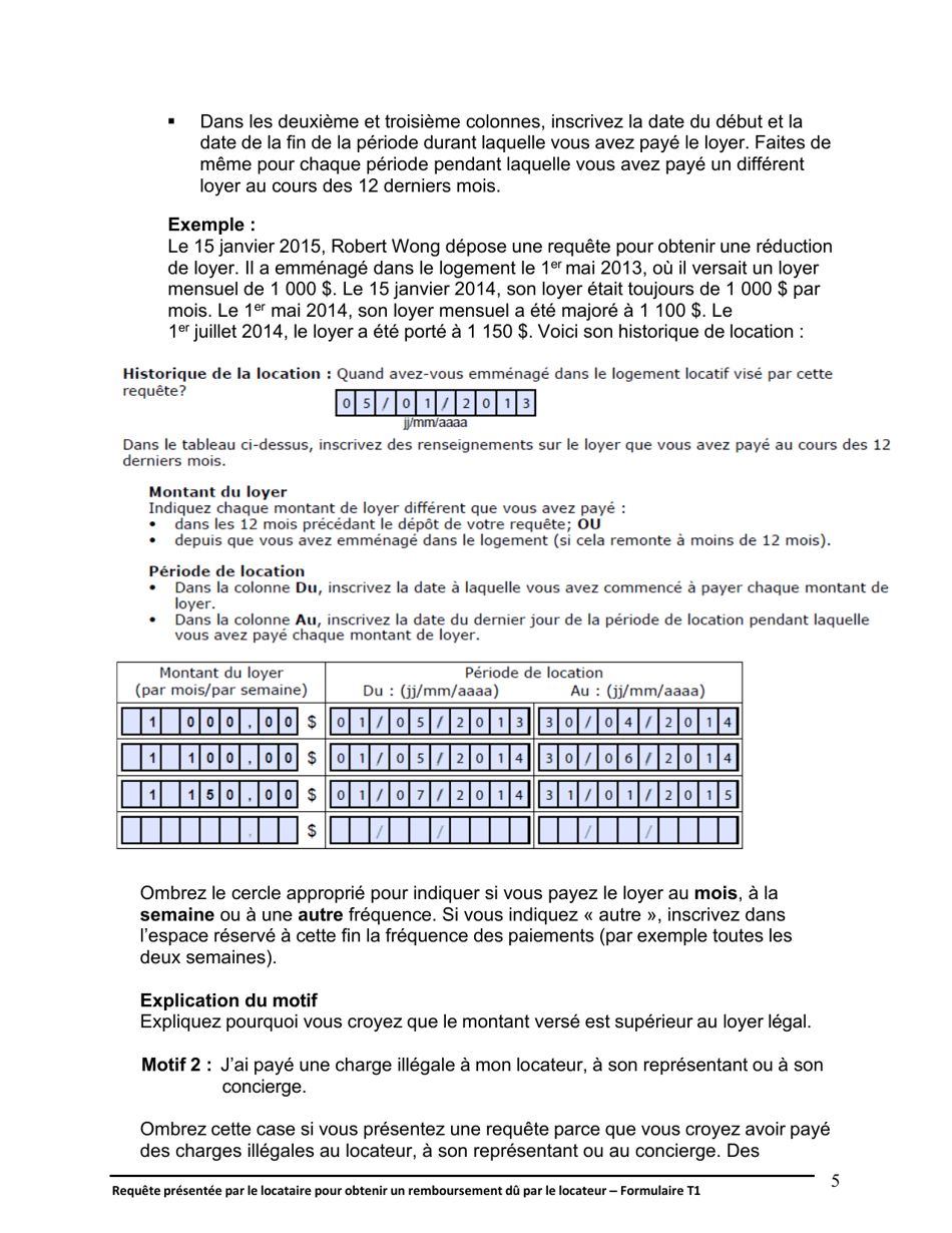 Instruction pour Forme T1 Requete Presentee Par Le Locataire Pour Obtenir Un Remboursement Du Par Le Locateur - Ontario, Canada (French), Page 6