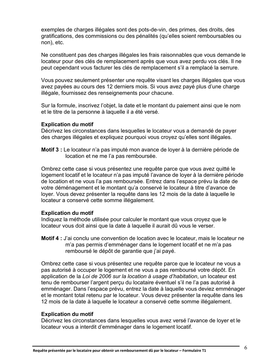 Instruction pour Forme T1 Requete Presentee Par Le Locataire Pour Obtenir Un Remboursement Du Par Le Locateur - Ontario, Canada (French), Page 7