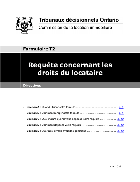 Instruction pour Forme T2 Requete Concernant Les Droits Du Locataire - Ontario, Canada (French)