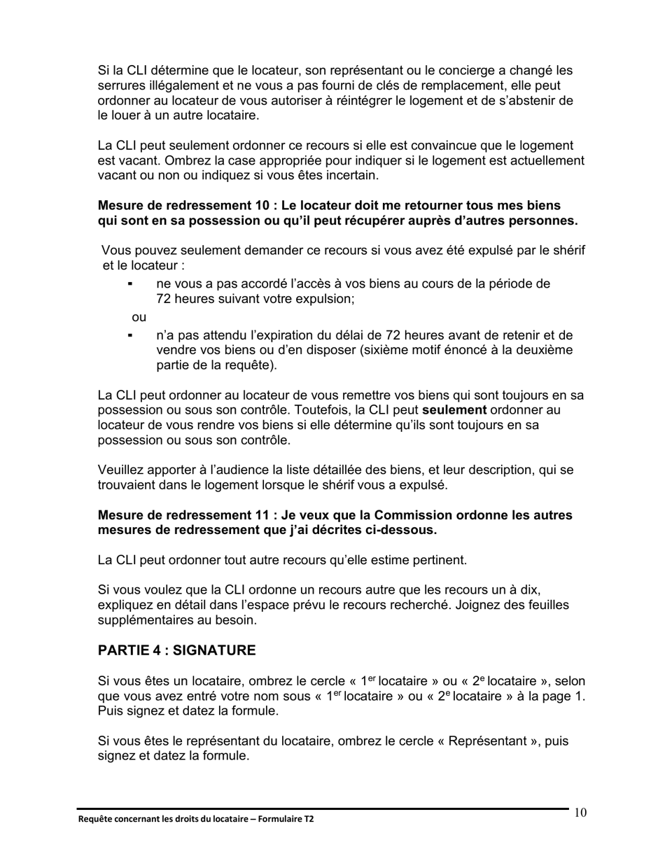 Instruction pour Forme T2 Requete Concernant Les Droits Du Locataire - Ontario, Canada (French), Page 11