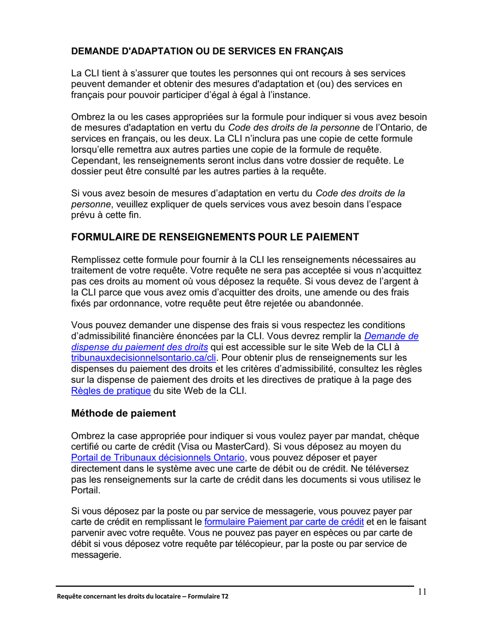 Instruction pour Forme T2 Requete Concernant Les Droits Du Locataire - Ontario, Canada (French), Page 12