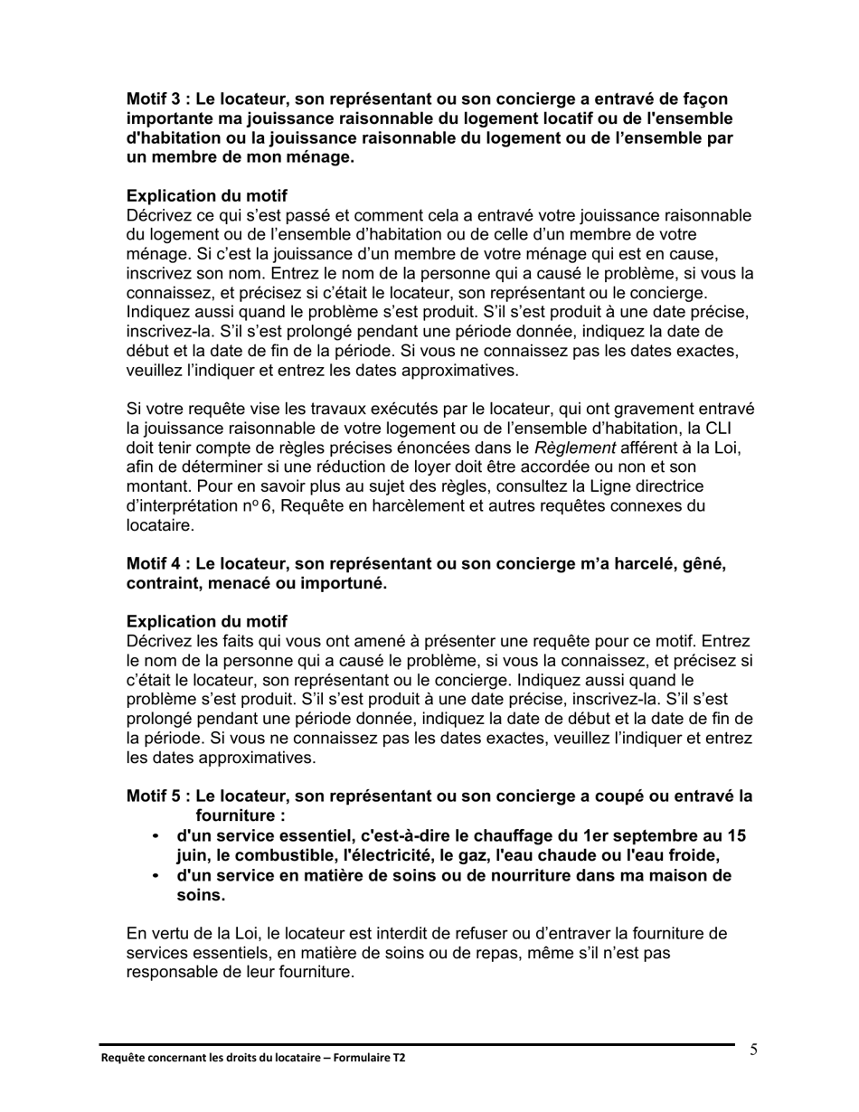 Instruction pour Forme T2 Requete Concernant Les Droits Du Locataire - Ontario, Canada (French), Page 6