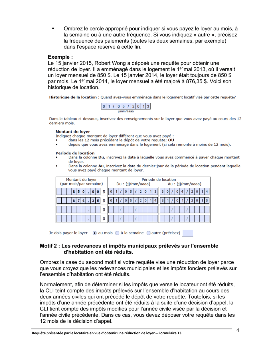 Instruction pour Forme T3 Requete Presentee Par Le Locataire En Vue Dobtenir Une Reduction De Loyer - Ontario, Canada (French), Page 5