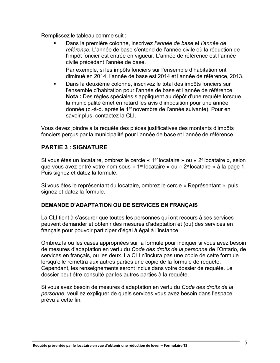 Instruction pour Forme T3 Requete Presentee Par Le Locataire En Vue Dobtenir Une Reduction De Loyer - Ontario, Canada (French), Page 6