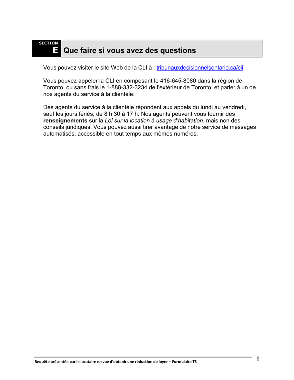 Instruction pour Forme T3 Requete Presentee Par Le Locataire En Vue Dobtenir Une Reduction De Loyer - Ontario, Canada (French), Page 9