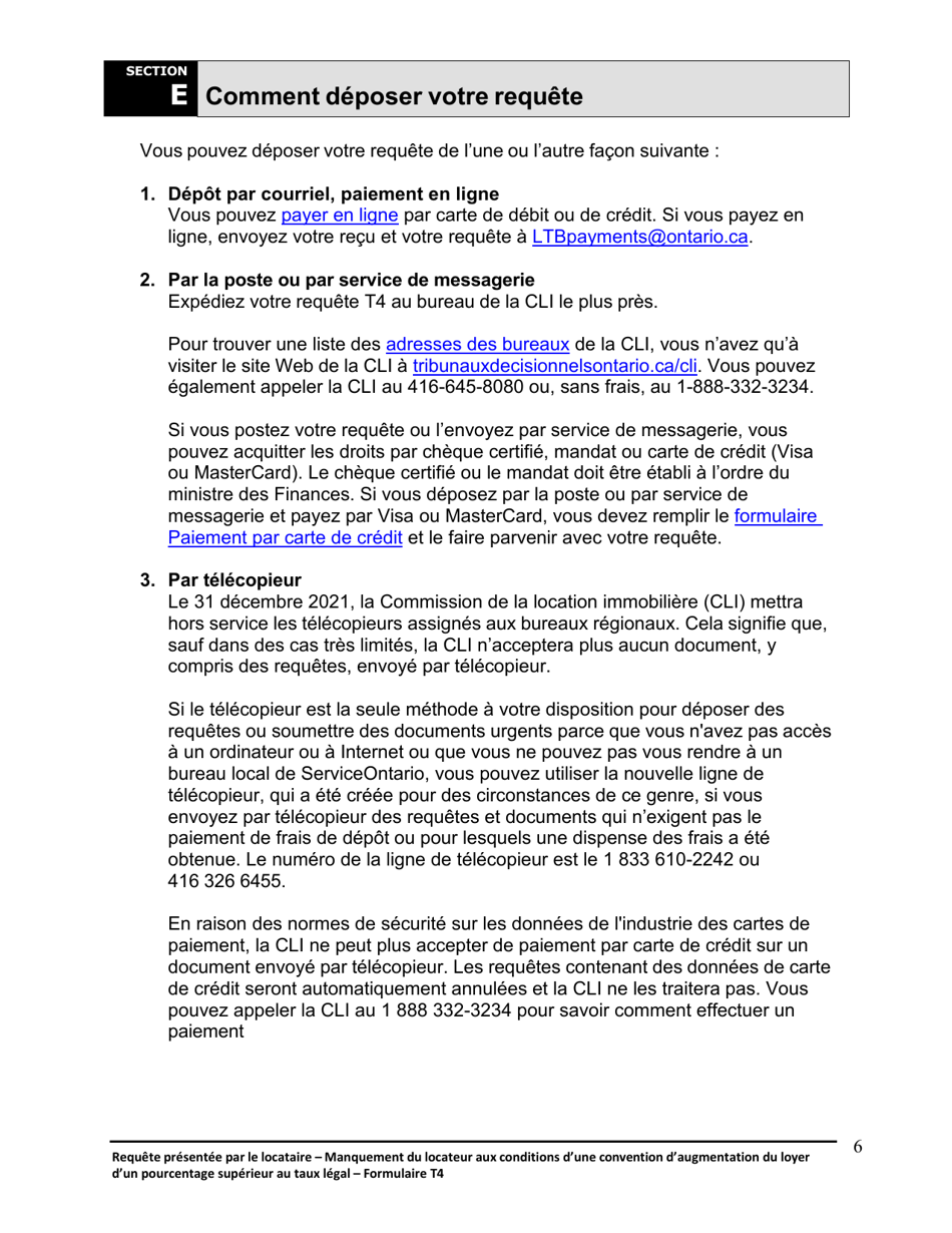 Instruction pour Forme T4 Requete Presentee Par Le Locataire - Manquement Du Locateur Aux Conditions Dune Convention Daugmentation Du Loyer Dun Pourcentage Superieur Au Taux Legal - Ontario, Canada (French), Page 7