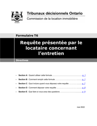 Instruction pour Forme T6 Requete Presentee Par Le Locataire Concernant L&#039;entretien - Ontario, Canada (French)