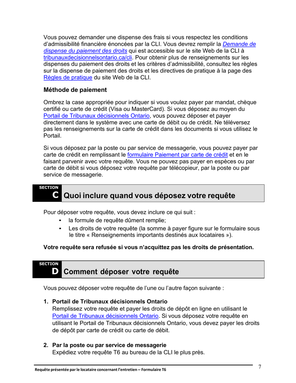 Instruction pour Forme T6 Requete Presentee Par Le Locataire Concernant Lentretien - Ontario, Canada (French), Page 8
