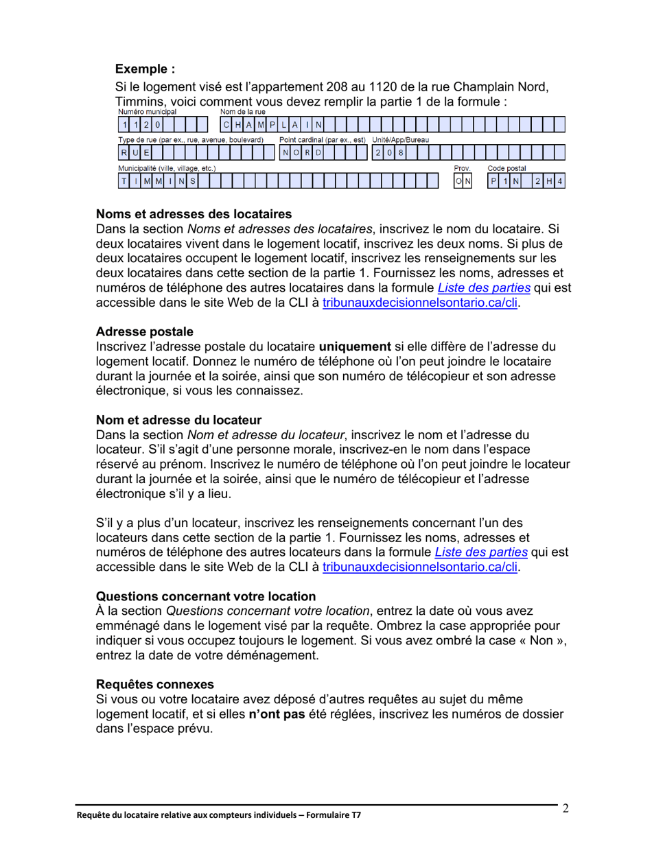 Instruction pour Forme T7 Requete Du Locataire Relative Aux Compteurs Individuels - Ontario, Canada (French), Page 3