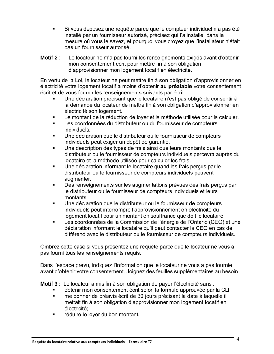 Instruction pour Forme T7 Requete Du Locataire Relative Aux Compteurs Individuels - Ontario, Canada (French), Page 5