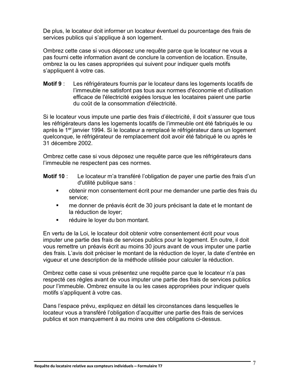Instruction pour Forme T7 Requete Du Locataire Relative Aux Compteurs Individuels - Ontario, Canada (French), Page 8