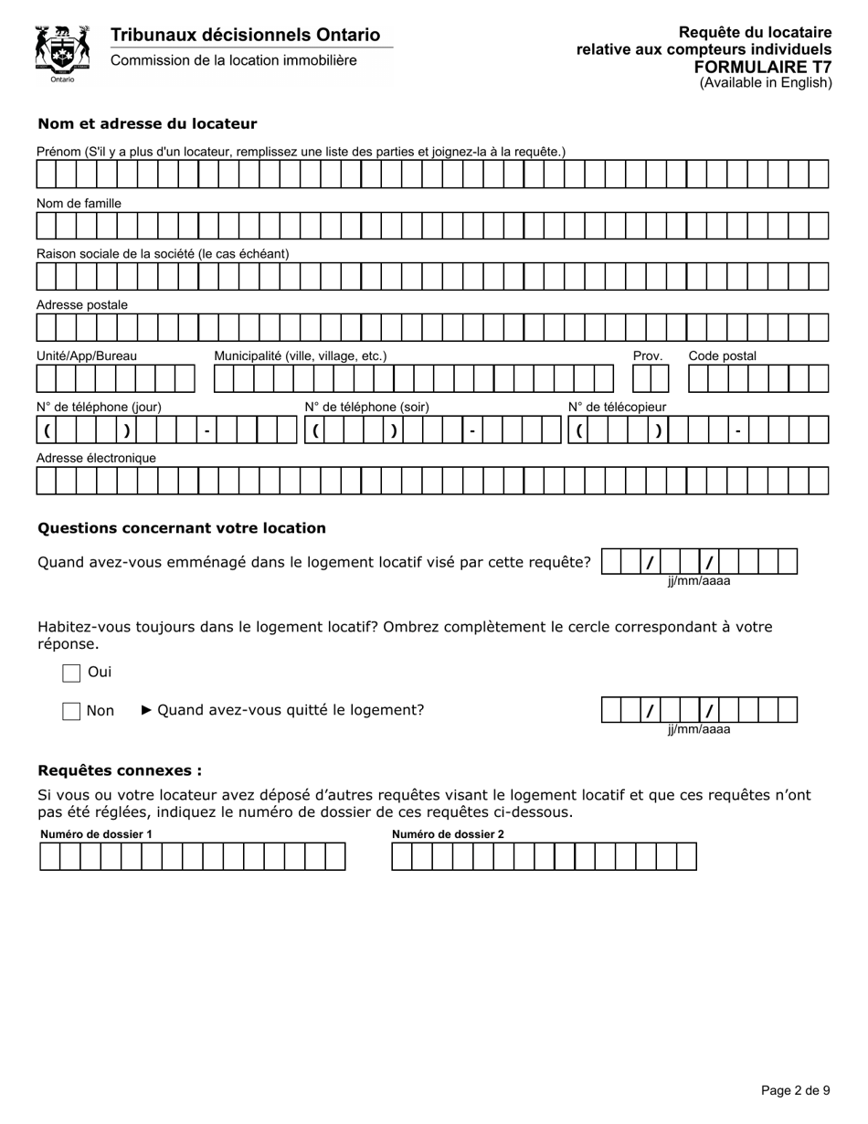 Forme T7 Requete Du Locataire Relative Aux Compteurs Individuels - Ontario, Canada (French), Page 3