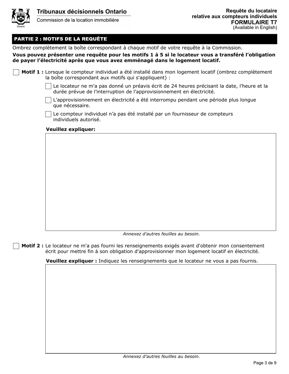 Forme T7 Requete Du Locataire Relative Aux Compteurs Individuels - Ontario, Canada (French), Page 4