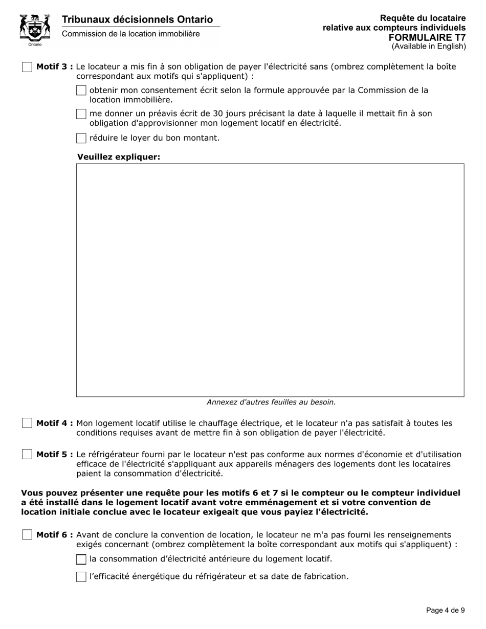 Forme T7 Requete Du Locataire Relative Aux Compteurs Individuels - Ontario, Canada (French), Page 5