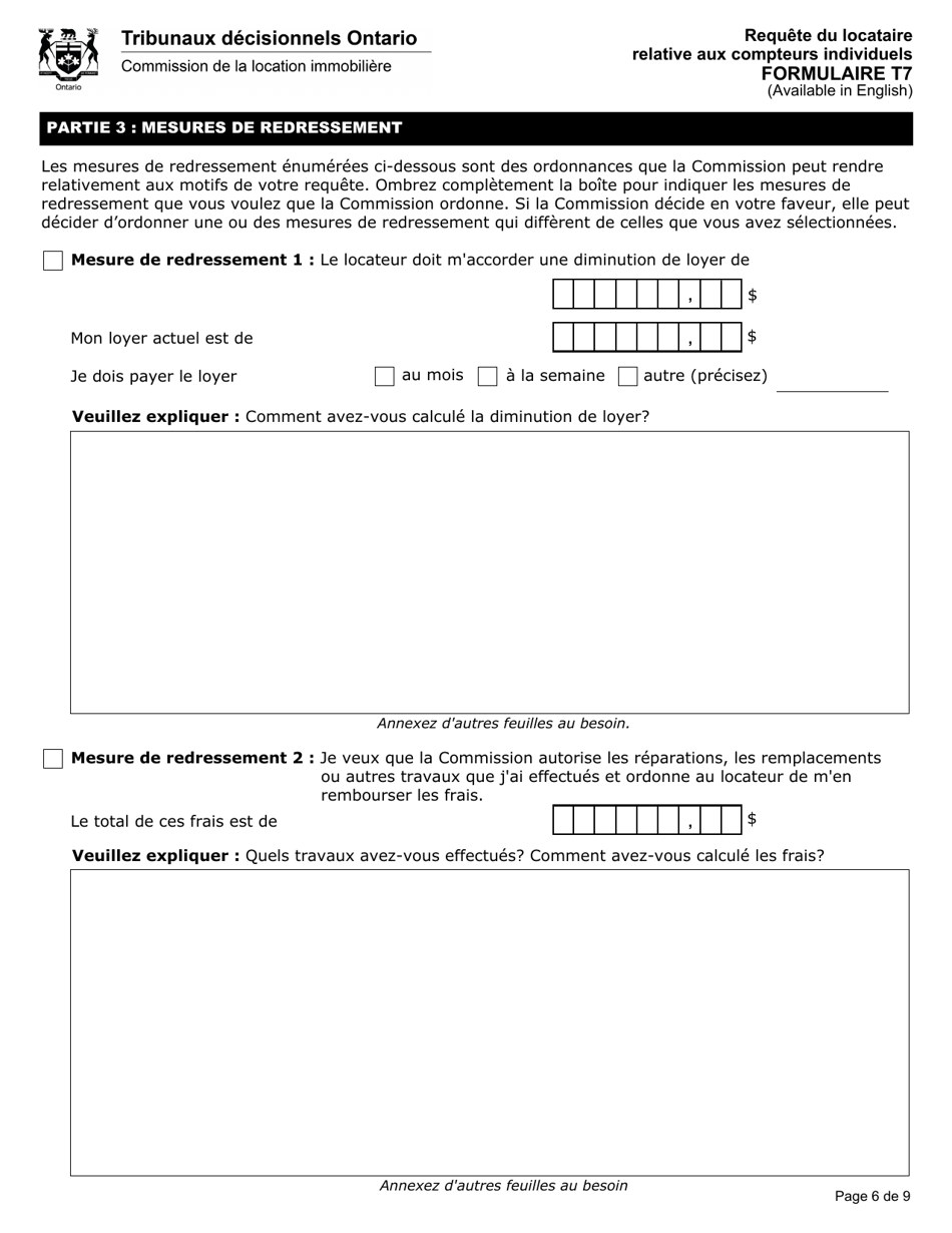 Forme T7 Requete Du Locataire Relative Aux Compteurs Individuels - Ontario, Canada (French), Page 7