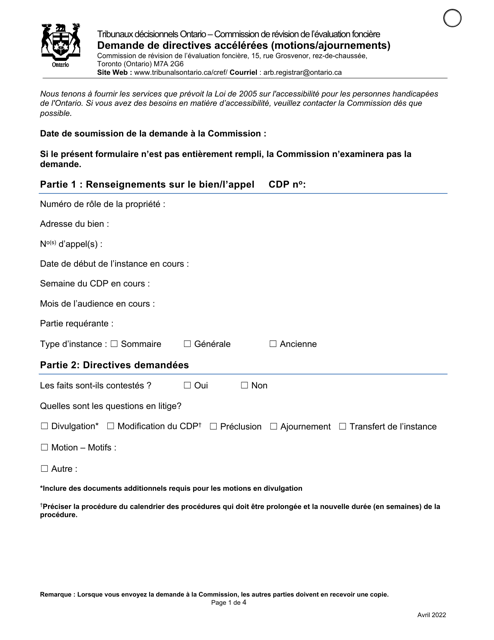 Demande De Directives Accelerees (Motions / Ajournements) - Ontario, Canada (French) Download Pdf