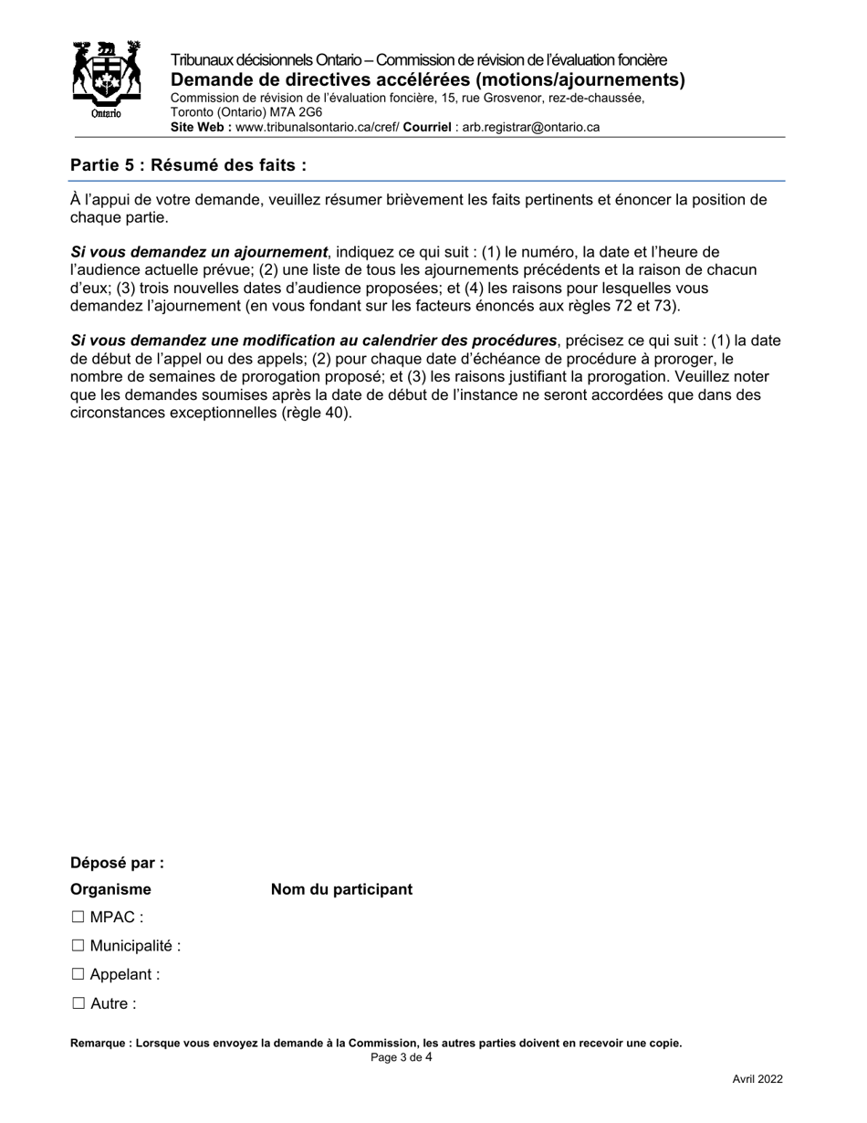 Demande De Directives Accelerees (Motions / Ajournements) - Ontario, Canada (French), Page 3