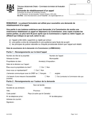 Document preview: Demande De Retablissement D'un Appel - Ontario, Canada (French)