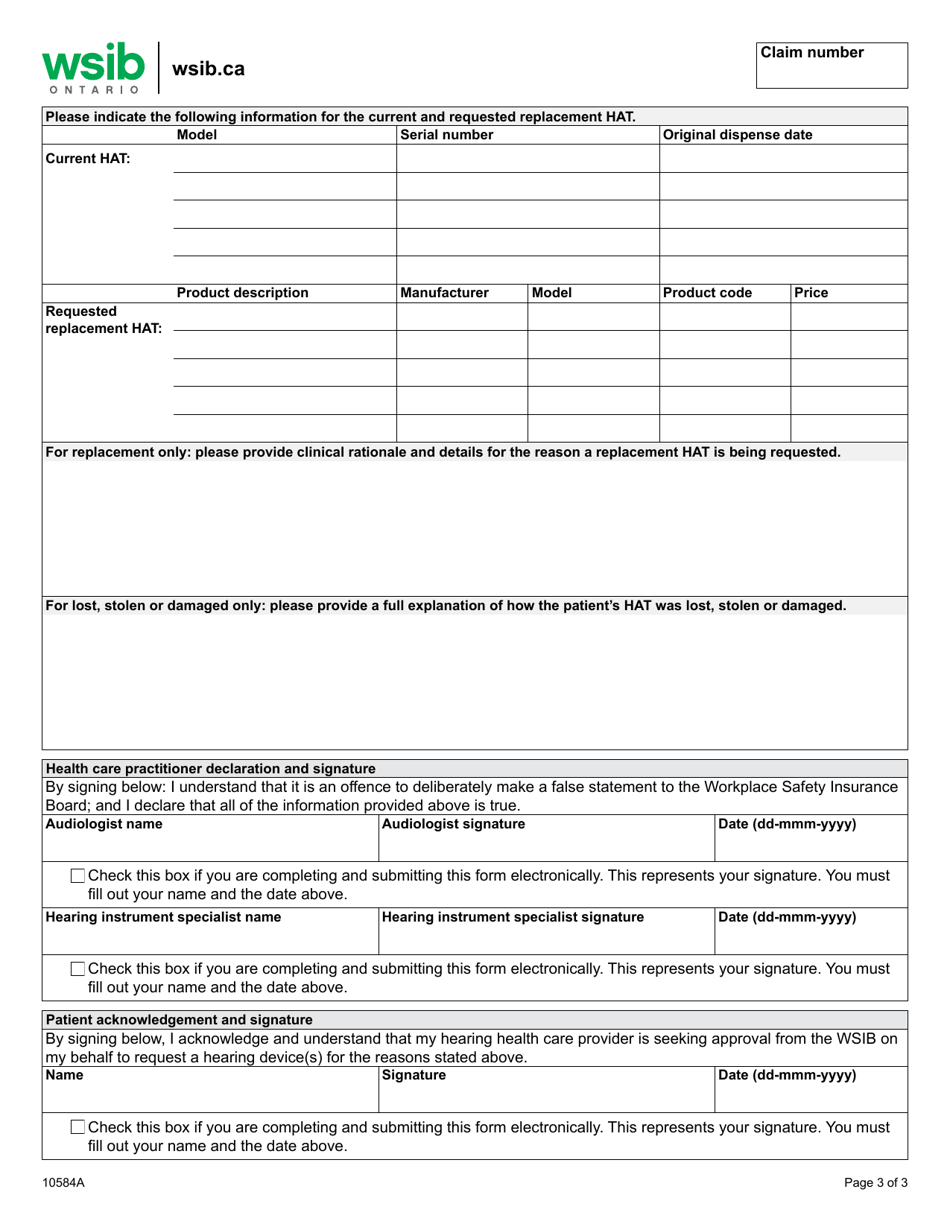 Form 10584A Hearing Assistive Technologies (Hat) Request Form - Ontario, Canada, Page 3