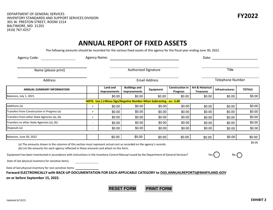 Exhibit 2 Annual Report of Fixed Assets - Maryland, Page 1