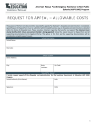 Document preview: Request for Appeal - Allowable Costs - American Rescue Plan Emergency Assistance to Non-public Schools (Arp Eans) Program - Louisiana
