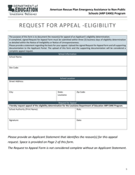 Document preview: Request for Appeal - Eligibility - American Rescue Plan Emergency Assistance to Non-public Schools (Arp Eans) Program - Louisiana