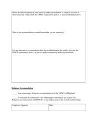 Religious Accommodation Request Form - Maryland, Page 2