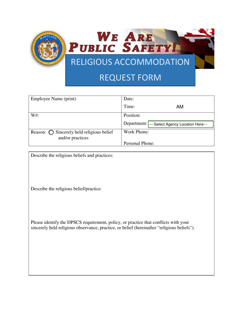 Religious Accommodation Request Form - Maryland Download Pdf