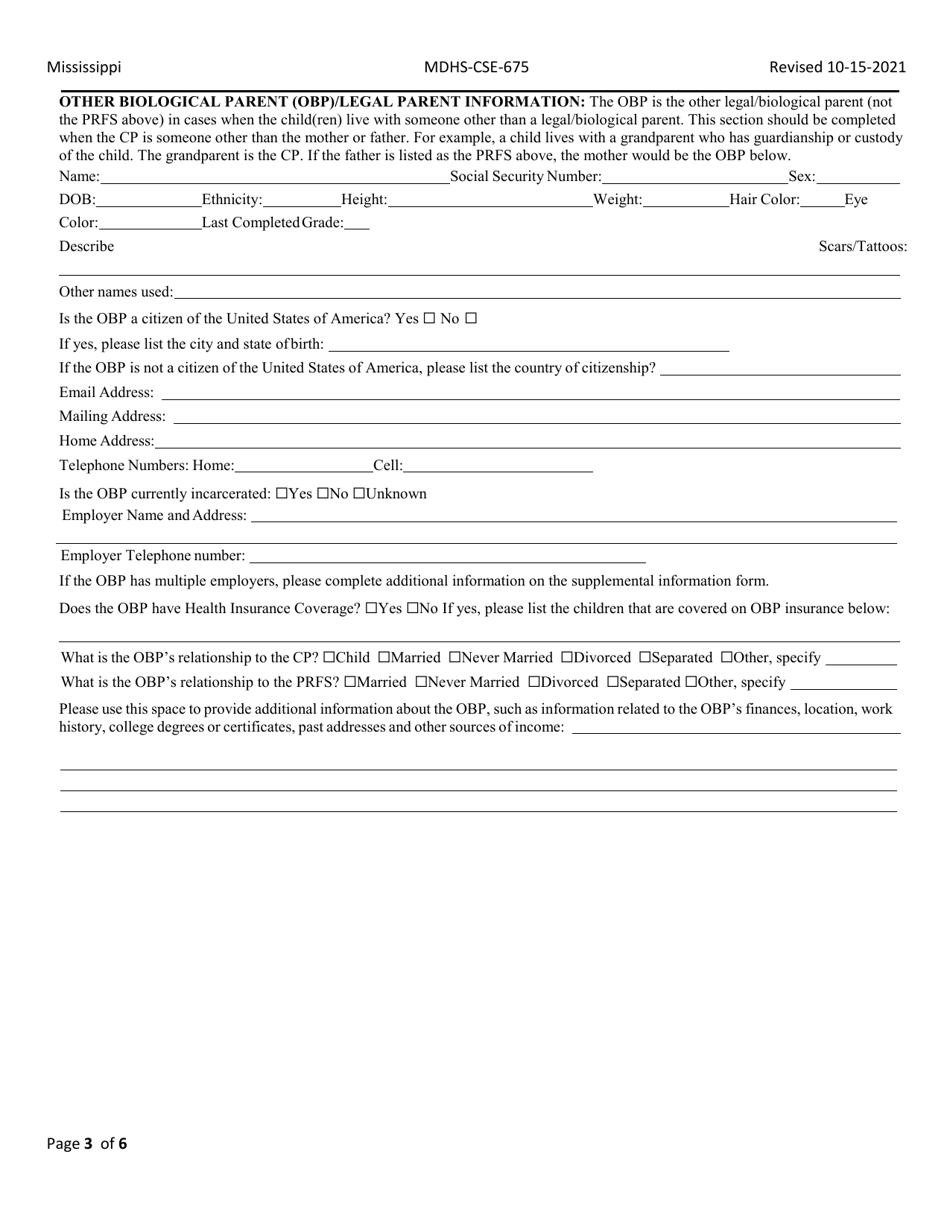 Form MDHS-CSE-675 Application for Child Support Services - Mississippi, Page 3