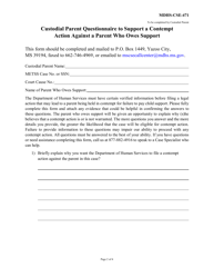 Form MDHS-CSE-471 Custodial Parent Questionnaire to Support a Contempt Action Against a Parent Who Owes Support - Mississippi