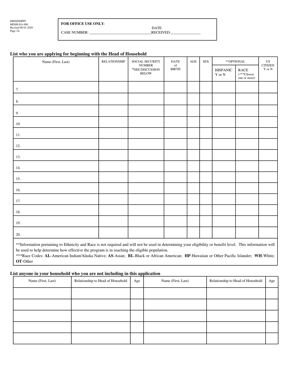 Form MDHS-EA-900 Download Fillable PDF or Fill Online Temporary ...