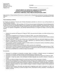 Formulario MDHS-EA-312 Contrato De Responsabilidad Personal Para Asistencia Temporal Para Familias Necesitadas (TANF) - Mississippi (Spanish)