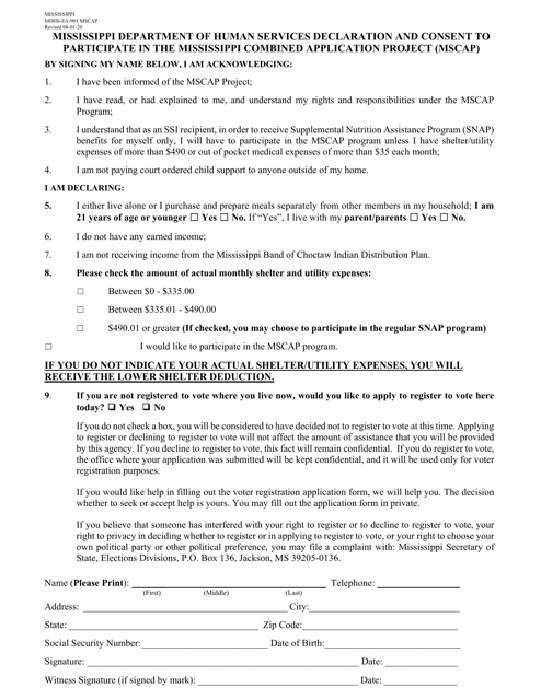 Form MDHS-EA-901  Printable Pdf