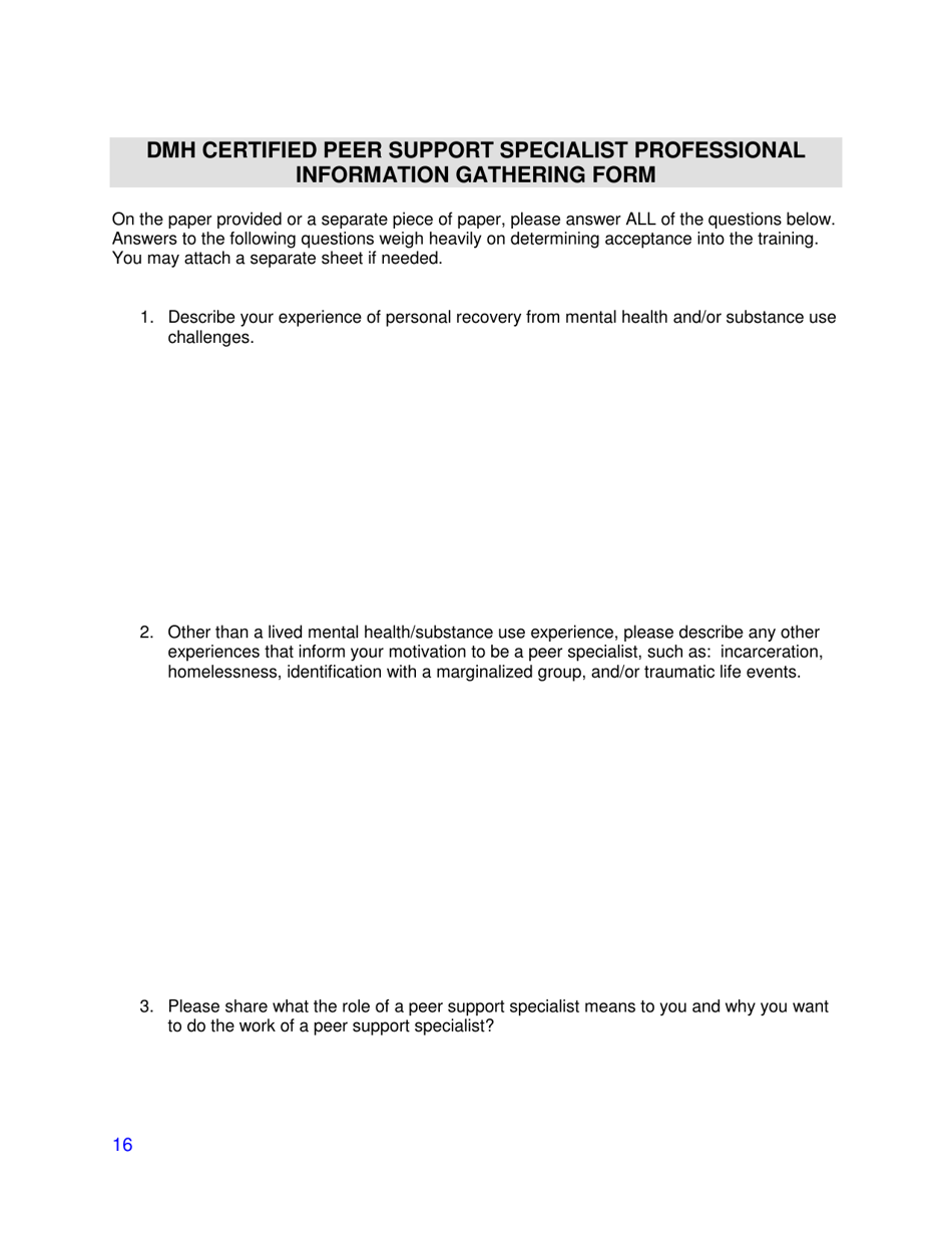 Dmh Certified Peer Support Specialist Professional Information Gathering Form - Mississippi, Page 1