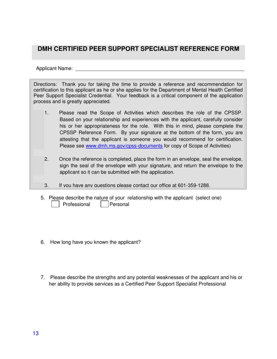 Training Application - Certified Peer Support Specialist Professional - Young Adult (Cpssp-Y) - Mississippi, Page 13