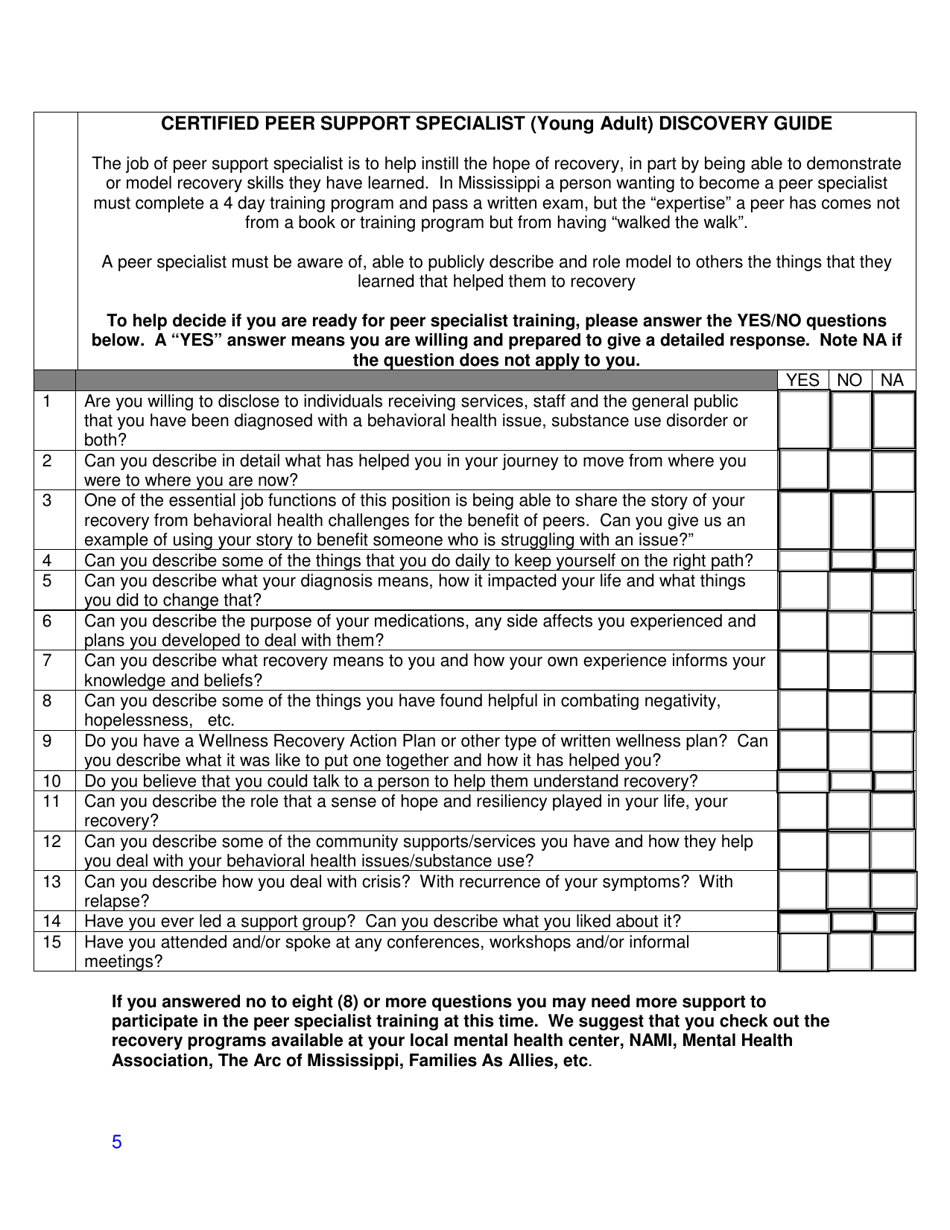 Training Application - Certified Peer Support Specialist Professional - Young Adult (Cpssp-Y) - Mississippi, Page 5