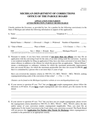 Document preview: Form CFJ-515A Application for Pardon After Probation, Parole or Discharge - Michigan