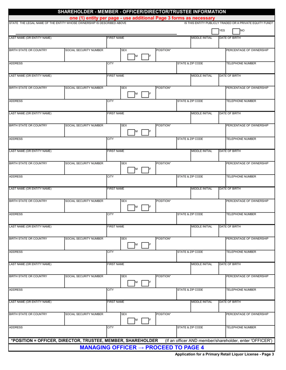 Form MO829-A0008 Application for a Primary Retail Liquor License - Missouri, Page 3