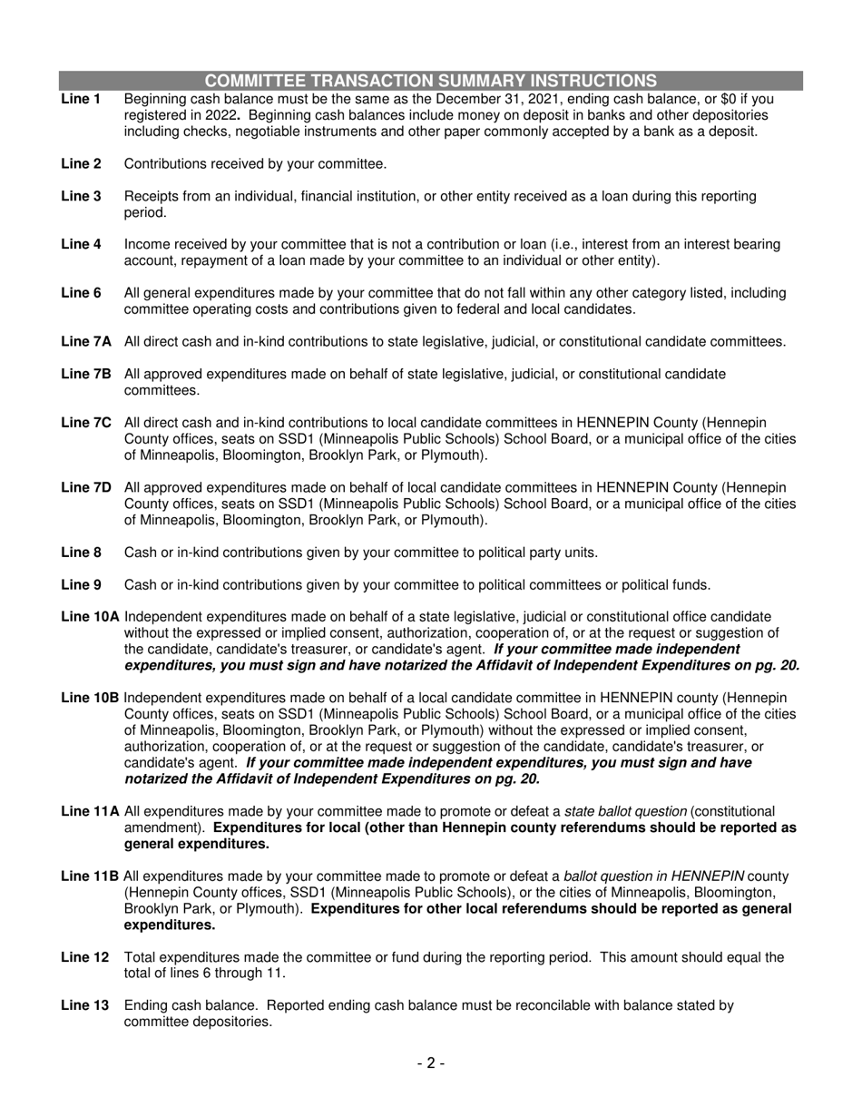 Report of Receipts and Expenditures for Political Committees and Political Funds - Minnesota, Page 2